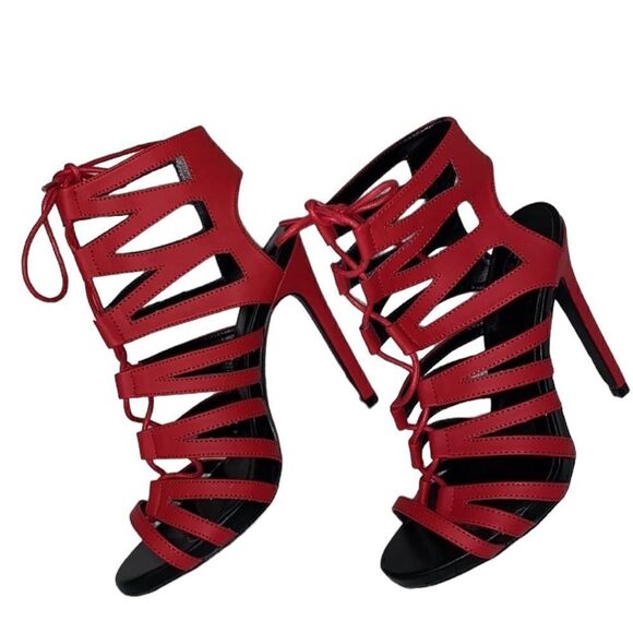 Women's Open Toe Strappy Red Sandals (Size 7) - Picture 5 of 9